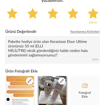 Trendyol Ürün Değerlendirmem Yayınlanmadı Kerastase Eksik Ürün Gönderdi