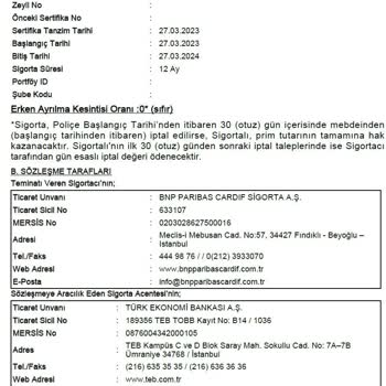 Türk Ekonomi Bankası Sigorta Poliçe Sözleşme İptal Maddesine Uymuyor