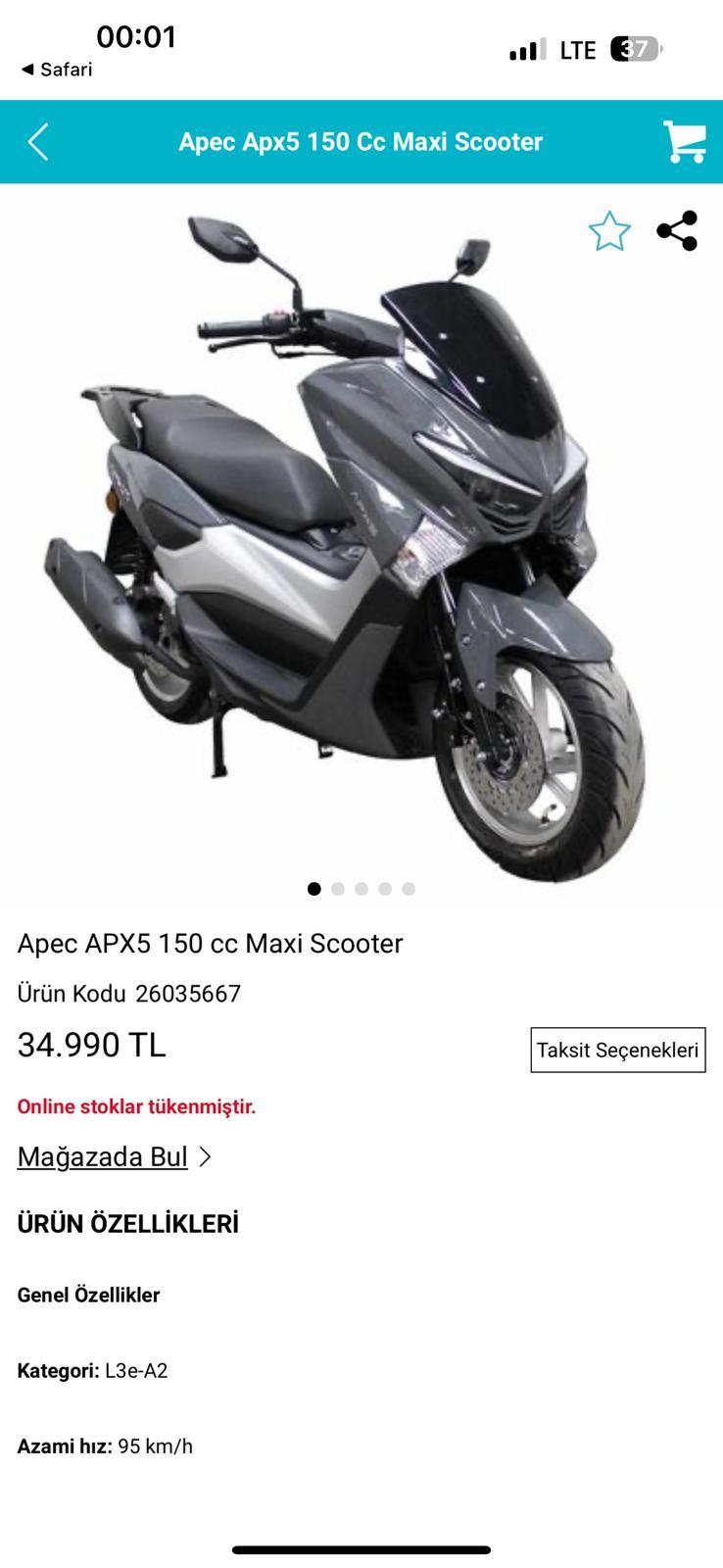 A101 APEC APX5 150 CC Maxi Scooter Yanıltmacası Şikayetvar