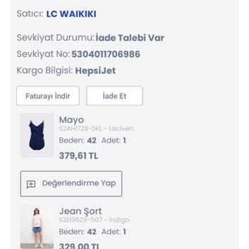LCW Online Yanlış Ürün Gönderimi