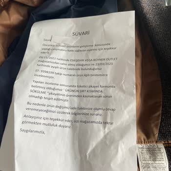 Süvari Marka Ceketin Sırtında Açılması Ve Markanın Ret Cevabı Vermesi