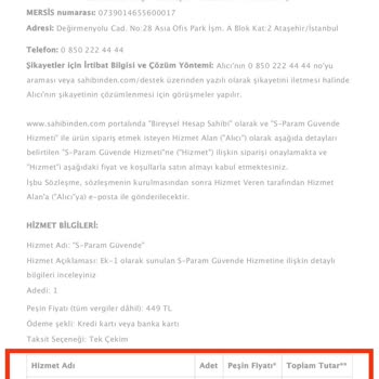 Sahibinden.com Param Güvende Hizmetini Sunmuyor