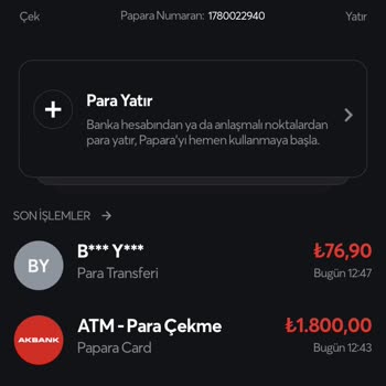 Papara ATM Paramı Vermedi