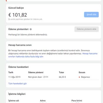 Facebook Reklam Borç Bakiyesi Çıkartmış