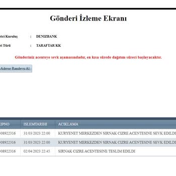 Kuryenet Kart Teslimatı Yapılmıyor