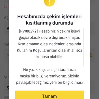 Binance Çekim İşlem Kısıtlaması