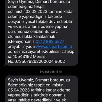 Rgn İletişim DSmart Borç Mesajı Aldım Ancak DSmart İle İlişkim Yok