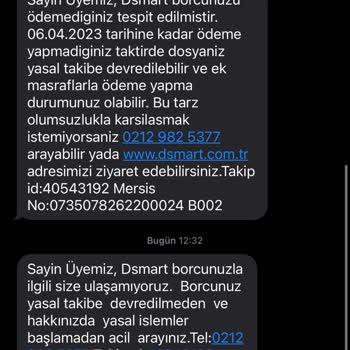 Rgn İletişim DSmart Borç Mesajı Aldım Ancak DSmart İle İlişkim Yok