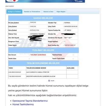 Aras Kargo Paketimi İletmedi Şubeden Alın Dedi