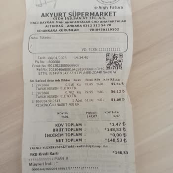 Akyurt Süpermarket (Faturada İndirimli Fiyatın Farklı Uygulanması)