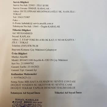 Arçelik Çay Makinesinin Sürekli Su Kaçırması Ve Servis Sorunları