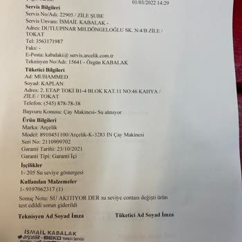 Arçelik Çay Makinesinin Sürekli Su Kaçırması Ve Servis Sorunları