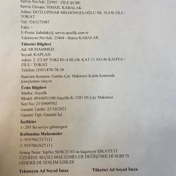 Arçelik Çay Makinesinin Sürekli Su Kaçırması Ve Servis Sorunları