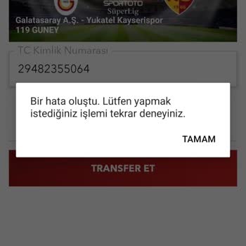 Passolig Bilet Devir İşlemi Bir Hata Oluştu