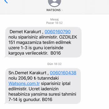 Watsons Online Ürün İptali