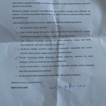H&M İade Kabul Edilmedi!