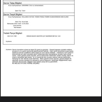 Emsan Karaca Olumsuz Teknik Servis Deneyimi