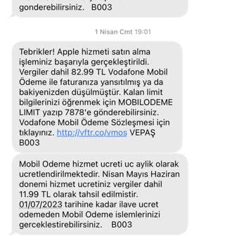 Vodafone Mobil Ödeme İle Apple Hizmeti Satın Alma Sorunu