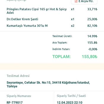 Yenir Sipariş Ürün Eksikliği