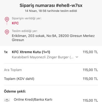 KFC Keyfiyetten Ürün İptali