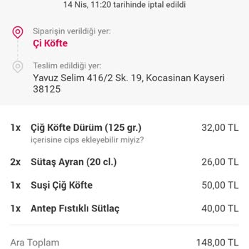 Yemek Sepeti Sipariş Getirmeme