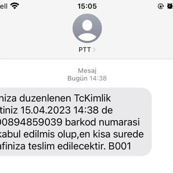 PTT Kargo PTT Den Gelen Adınıza Düzenlenen T. C. Kimlik Kartı Mesajı