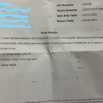 Teknosa Teknik Servis Harddiskimi Göndermedi