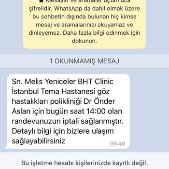 BHT Clinic İstanbul Tema Hastanesi Bht Randevu İptal Sorunu