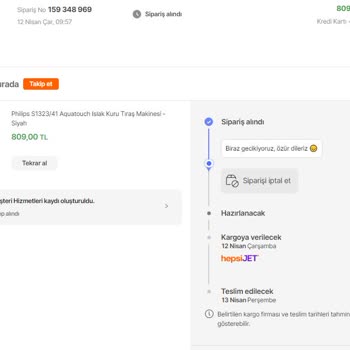 Hepsiburada'dan Satın Alınan Ürünün Stoklarında Bulunmaması