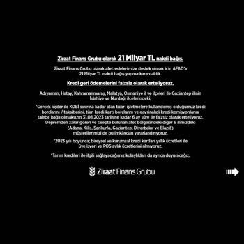 Ziraat Bankası Ziraat Kredi Ertelemiyor.
