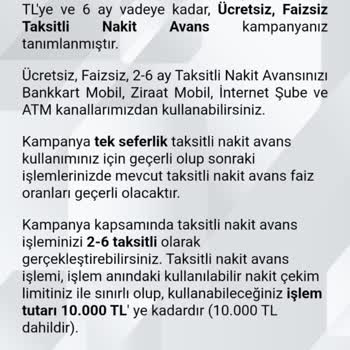 Ziraat Bankası Faizsiz Nakit Avans
