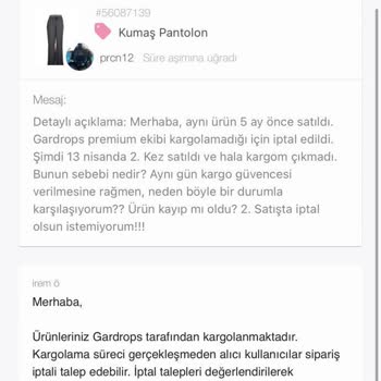 Gardrops Satılmasına Karşın, Ürünlerin Premium Ekibi Tarafından Kargolanmaması