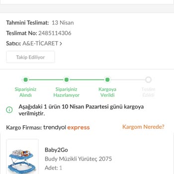 Trendyol Express Trendyol'dan 09.04.2023 Tarihinden Almış Olduğum Ürün 9 Gündür Yolda