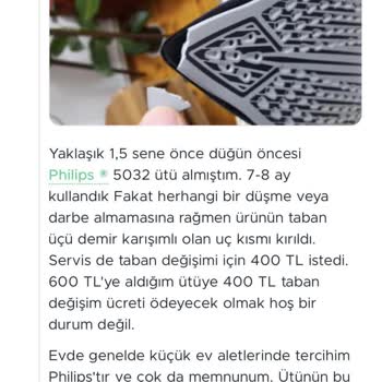 Philips Ev Aletleri Philips Steamglide Ütü Tabanı Kırılması
