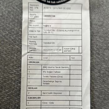 Trendyol Yemek Üzerinden Arbys Siparişi