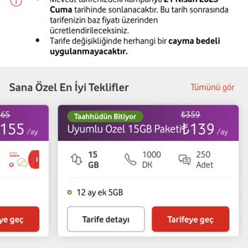 Vodafone Uygulamada Gösterilen Paketle Tanımlanan Farklı