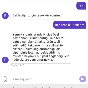 Getirde Teslim Edilemeyen Yemeğin Para İadesi Yapılmıyor