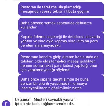 Getirde Teslim Edilemeyen Yemeğin Para İadesi Yapılmıyor