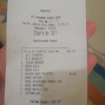 Karabük Kares AVM Popeyes Paketim Eksik