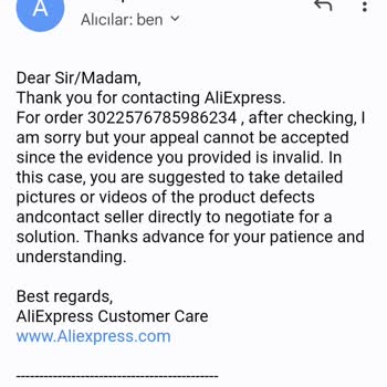 Aliexpress Alışveriş Para İadesi Yapmadı Ve Anlaşmazlığı Sonlandırdı
