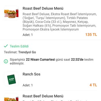 Cennet Arbys Şube Siparişimi Eksik Verdi Trendyol GO Yardımcı Olmadı