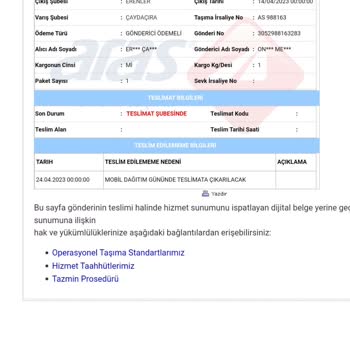 Aras Kargo Gerekli Çalışmayı Yapmıyor. Müşterisini Mağdur Ediyor.