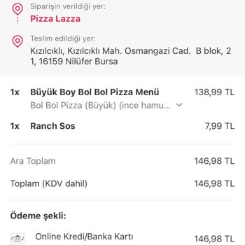 PizzaLazza İptal Olan Sipariş Ve İade Edilmeyen Ücret