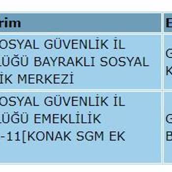 İzmir Sosyal Güvenlik İl Müdürlüğü Emeklilik Servisi