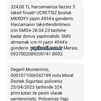Yapı Kredi Bankası Moral Destek Sigortası