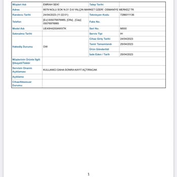 Samsung Televizyon Arızası Değişim Talebi