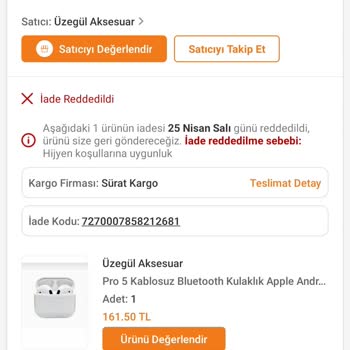 Üzegül Aksesuar Bozuk Ürün Göndermeleri
