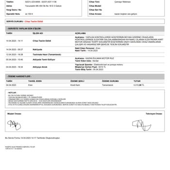 Pasific Electronic Vestel Çamaşır Makinesi Arızası