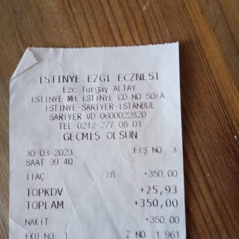 Ezgi Eczanesi (Sarıyer) Reçete Ödemesi Fazla Alınan Ücret