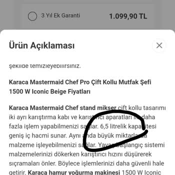 Karaca Züccaciye 'de Görseldekinden Farklı Sunulan Hamur Yoğurma Makinesi